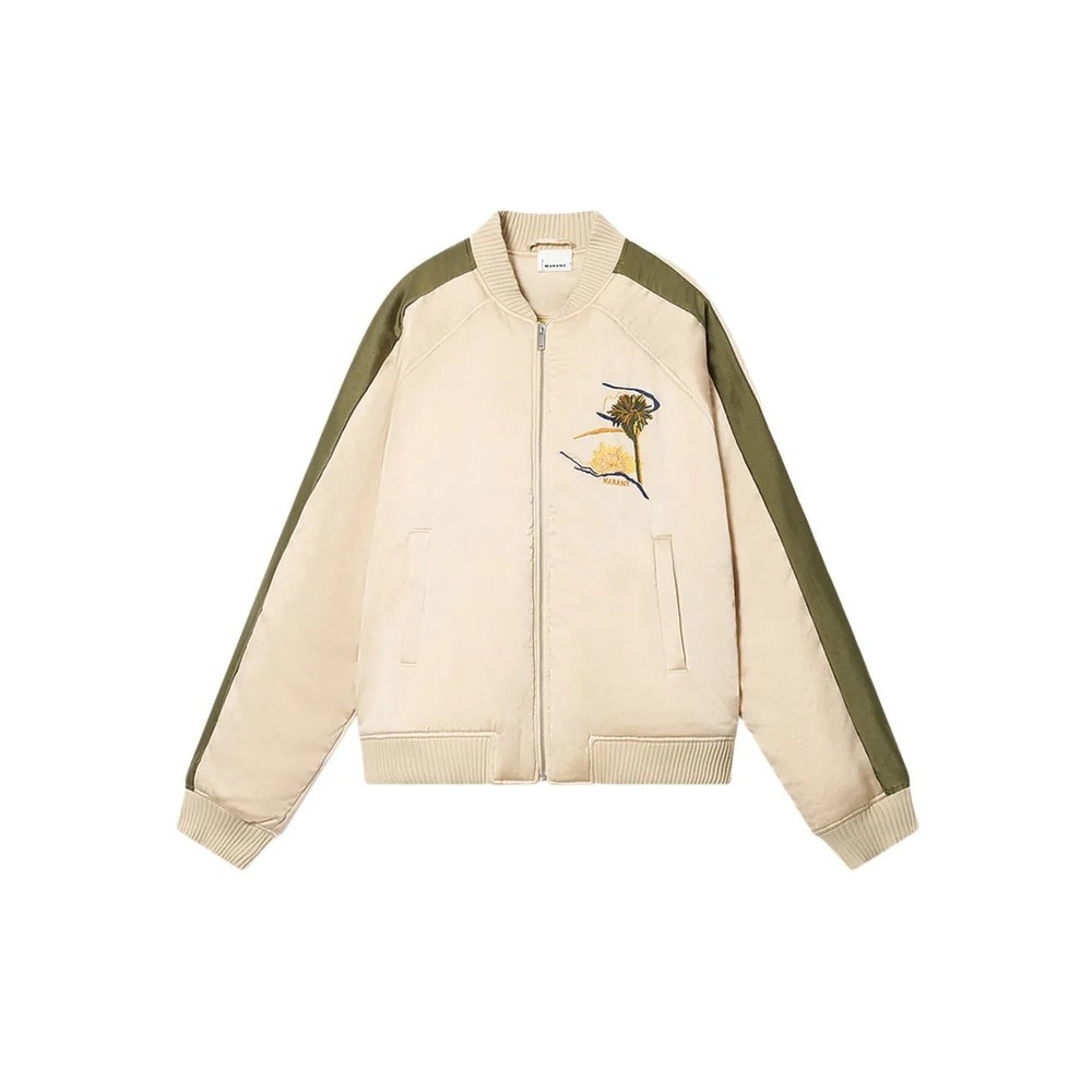 Isabel Marant Wes Bomber Jacket Champagne Green Embroidered VE0658HA-D1E05H M